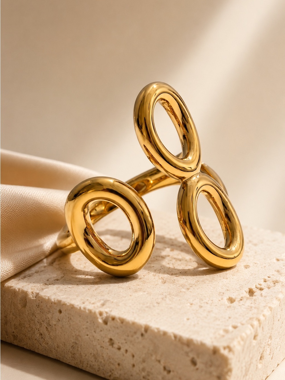 Gold color tone Triple Open Oval Statement Ring - Picture 5 of 9